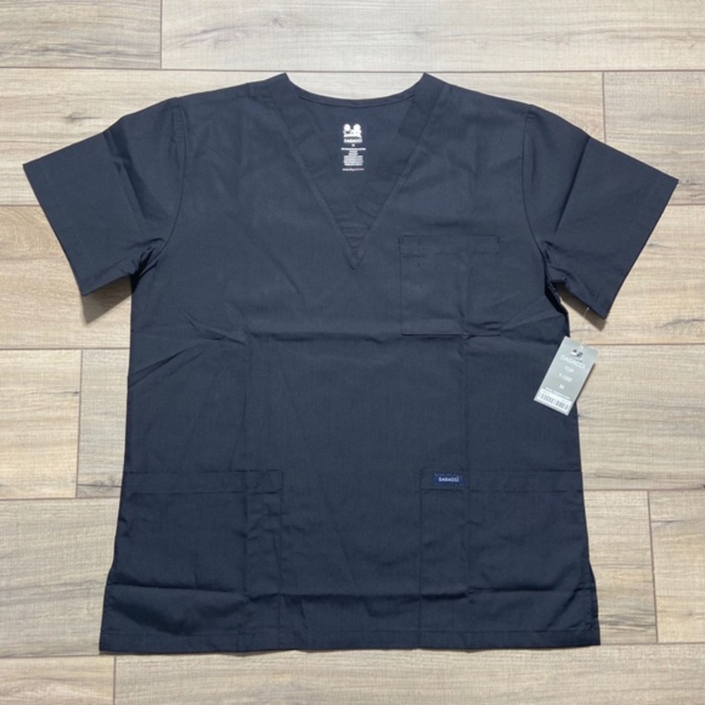 Dagacci Womens V-Neck‎ Scrub Top Size Medium Black T-1000